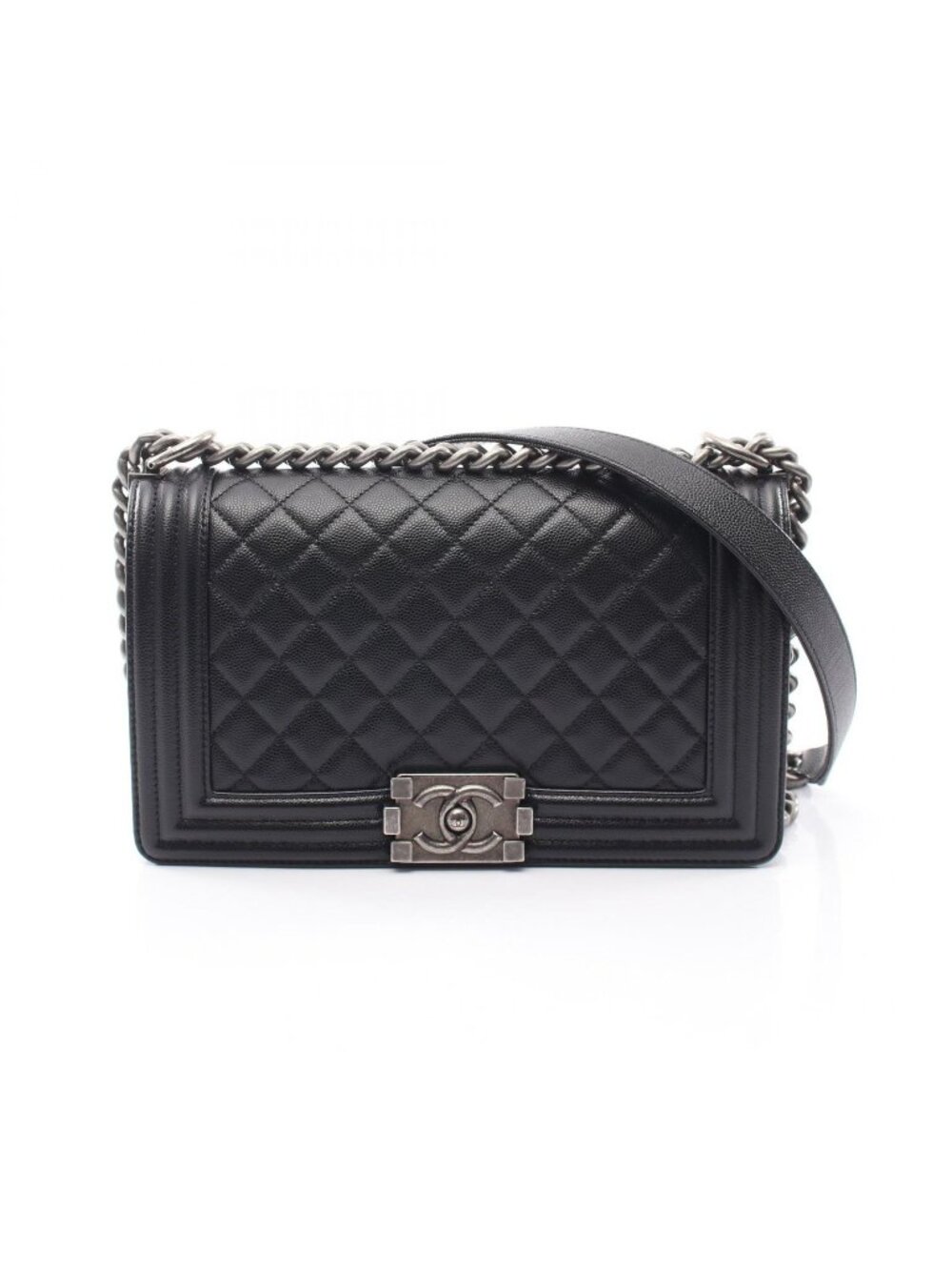 Chanel Shoulder Bag Boy Black Caviar Leather Boy Chain